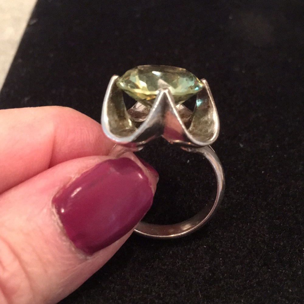 Enormous Praisiolite or Green Garnet and SS ring